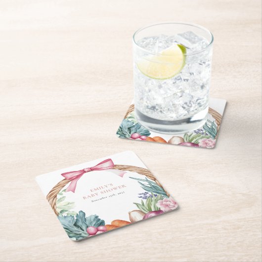 Grosse Bauern Markt Girl Baby Dusche Rechteckiger Pappuntersetzer (Vor Ort)