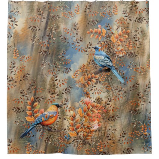 Große Bäume, die Blätter des Herbstes und Blauwild Duschvorhang (Vorderseite)