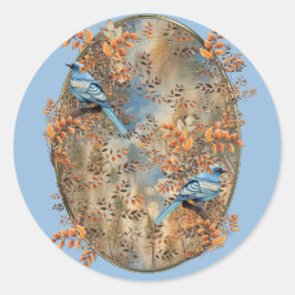 Große Bäume, die Blätter des Herbstes und Blauwild Runder Aufkleber