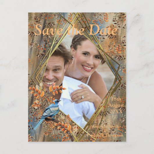 Große Bäume, Herbstblätter & Bluebirds. Ankündigun Ankündigungspostkarte (Vorderseite)