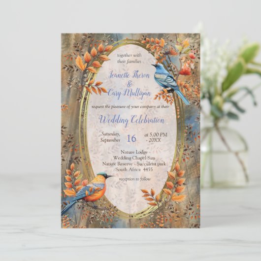 Große Bäume, Herbstblätter & Bluebirds. Einladung (Stehend Vorderseite)