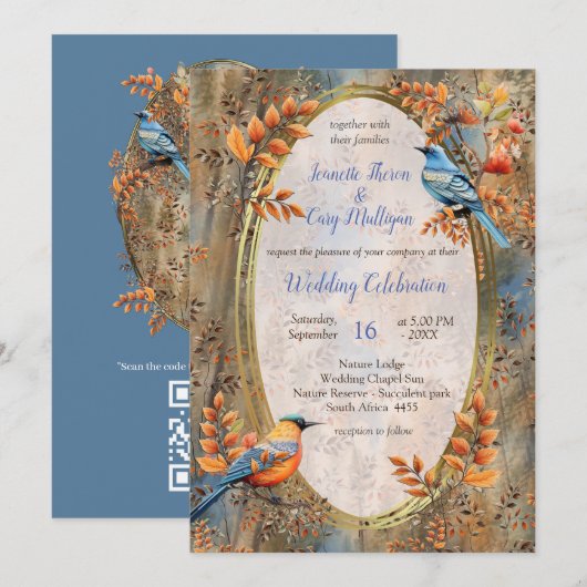 Große Bäume, Herbstblätter & Bluebirds. Einladung (Vorne/Hinten)