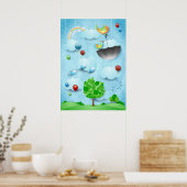 Große Bäume und fliegende Vögel Poster (Küche)