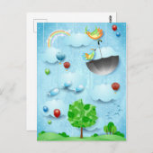 Große Bäume und fliegende Vögel Postkarte (Vorne/Hinten)