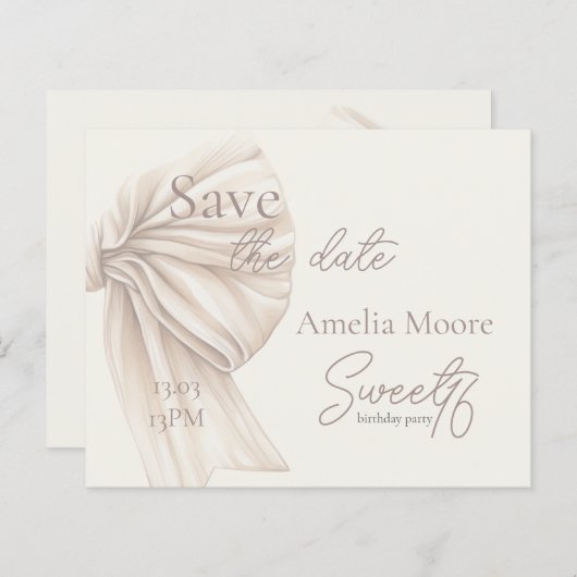 Große Beige Bow Boho Sweet 16 Save the Date (Vorne/Hinten)