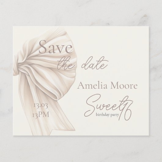 Große Beige Bow Boho Sweet 16 Save the Date (Vorderseite)