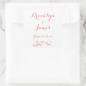 Große, benutzerdefinierte, weiße rosa Hochzeitskle Quadratischer Aufkleber (Tasche)