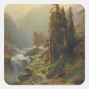 Große Berglandschaft - Albert Zimmermann Quadratischer Aufkleber