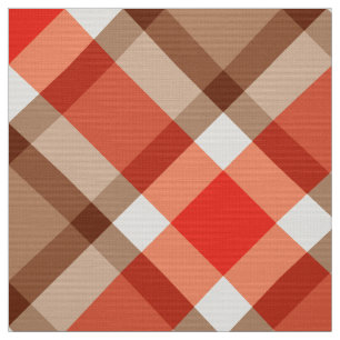 Große Bias Kariert, Coral Orange, Brown & Tan Stoff