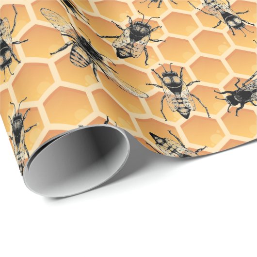 Große Bienenkolonie Honeycomb Geschenkpapier (Rolleneckpunkt)
