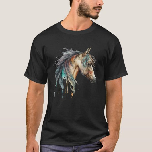 Große Bio Natur farbenfroh Boho Horse Boho Deko T-Shirt (Vorderseite)