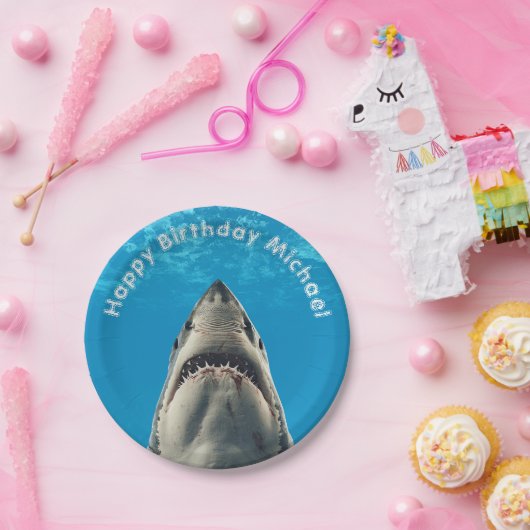 Große Birthday Party mit weißem Hai Pappteller (Party)