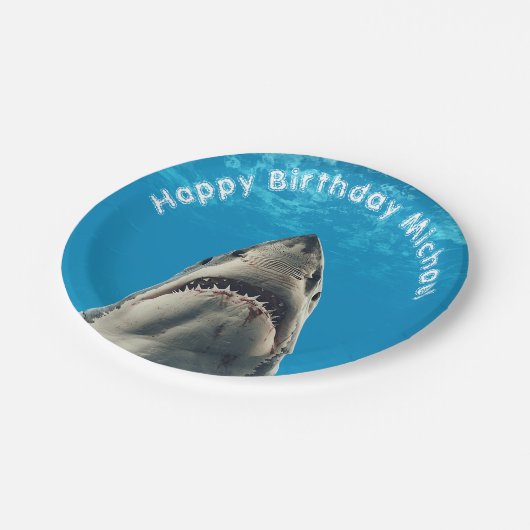 Große Birthday Party mit weißem Hai Pappteller (Schrägansicht)