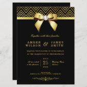 Große Black Gold Chevrons Diamond Bow Wedding Einladung (Vorne/Hinten)