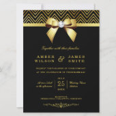 Große Black Gold Chevrons Diamond Bow Wedding Einladung (Vorderseite)