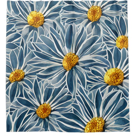 Große blau-gelbe Blumen Nahtloses Muster Duschvorhang (Vorderseite)