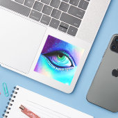 Große blaue Augen spitzartig gruselig Aufkleber (Laptop mit iPhone)