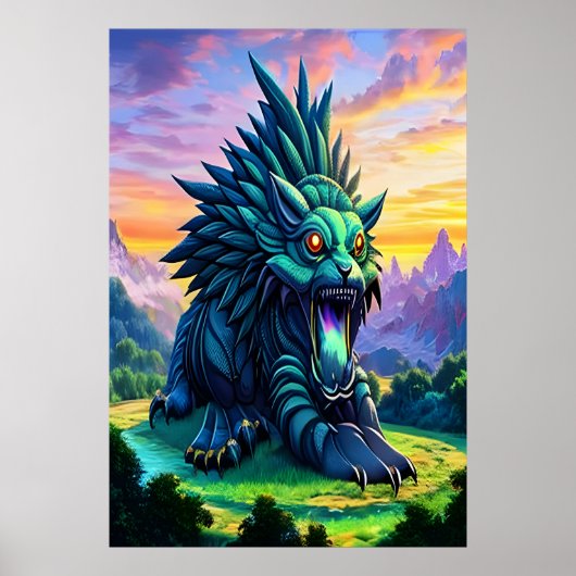 Große blaue Fantasiewesen | AI Art Poster (Vorne)