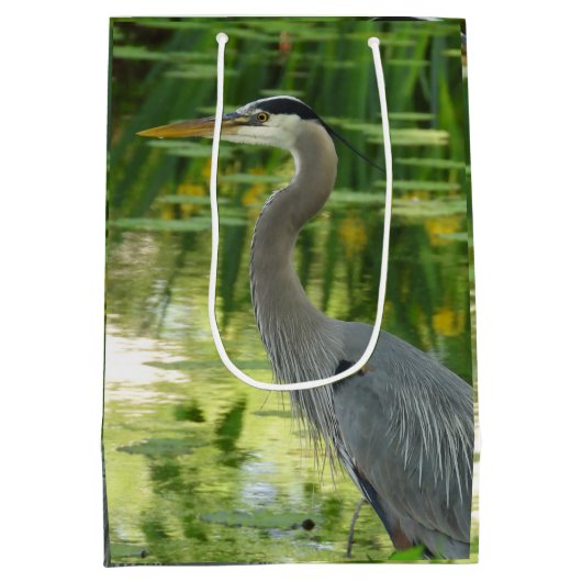 Große Blaue Herde im Teich grün Mittlere Geschenktüte (Rückseite)