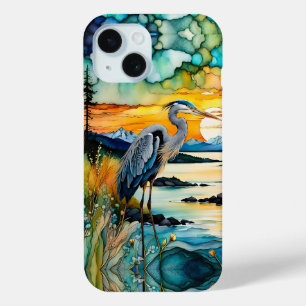 Große blaue Heron-Bergsonne Case-Mate iPhone Hülle