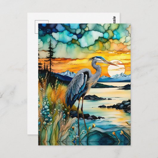Große blaue Heron-Bergsonne Postkarte (Vorne/Hinten)