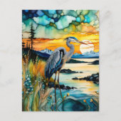 Große blaue Heron-Bergsonne Postkarte (Vorderseite)