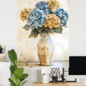 Große blaue Hortensienblüten Poster (Heimbüro)