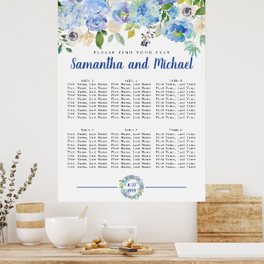 Große blaue Hydrangea mit 6 Tischen Poster (Küche)