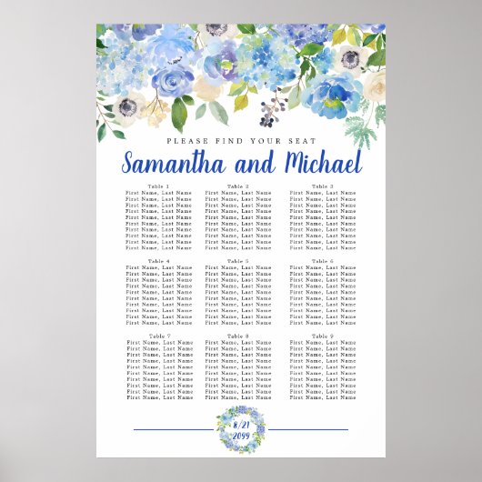 Große blaue Hydrangea mit 9 Tischen Poster (Vorne)