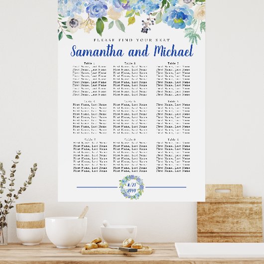 Große blaue Hydrangea mit 9 Tischen Poster (Küche)