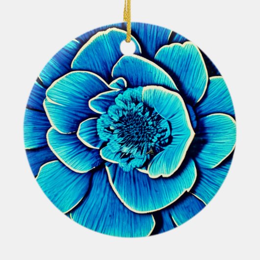 Große Blaue Kamelie Blossom Keramik Ornament (Hinten)