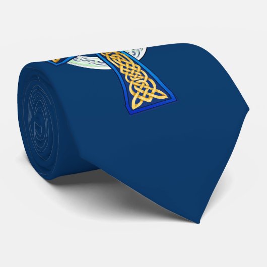 Große blaue keltisches Kreuz-Krawatte Krawatte (Gerollt)