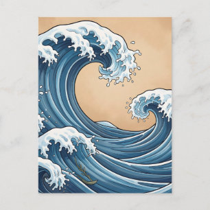 Große blaue Ozeanwellen im japanischen Stil Postkarte