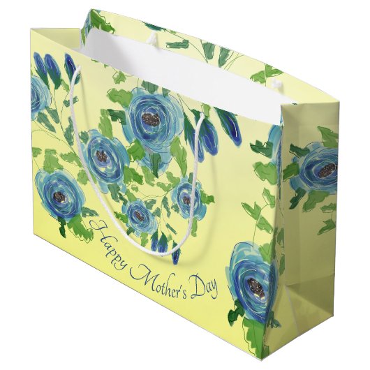 Große blaue Rose Druckgeschenktasche Große Geschenktüte (Rückseite Schrägansicht)