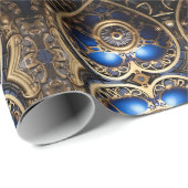 große blaue und goldene Steampunkherzen Geschenkpapier (Rolleneckpunkt)