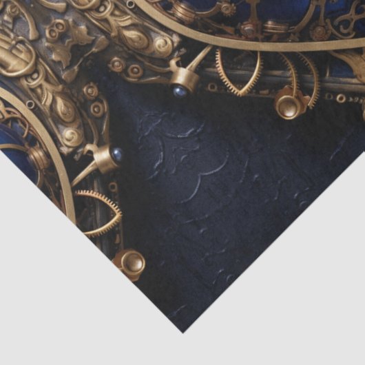 große blaue und goldene Steampunkherzen Seidenpapier (Detail)
