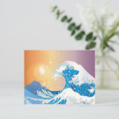 Große blaue Welle mit Zeichnend Sonne Postkarte (Stehend Vorderseite)