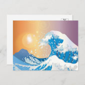 Große blaue Welle mit Zeichnend Sonne Postkarte (Vorne/Hinten)