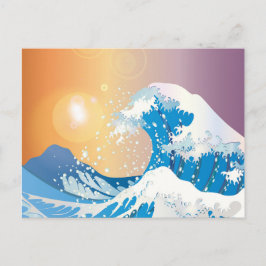 Große blaue Welle mit Zeichnend Sonne Postkarte