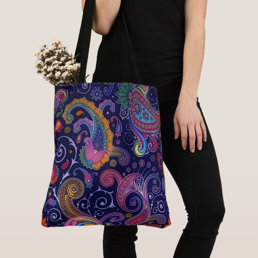 Große Blue Boho Paisley Tote Bag Tasche (Von Nahem)