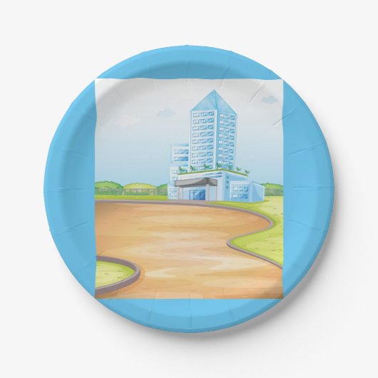 Große Blue Gebäude Paper-Teller Pappteller (Vorderseite)