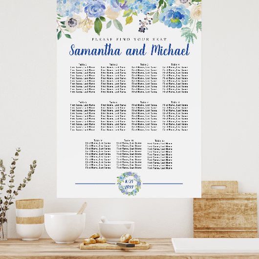 Große Blue Hydrangea 11-Tisch-Sitzkarte Poster (Küche)