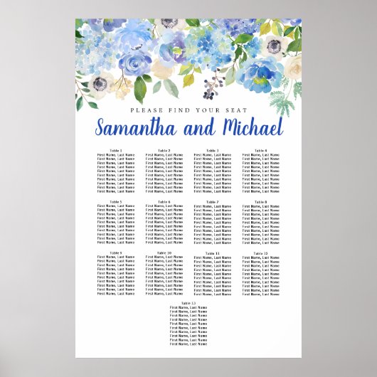 Große Blue Hydrangea 13-Tisch-Sitzkarte Poster (Vorne)