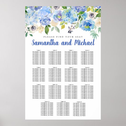 Große Blue Hydrangea 15-Tisch-Sitzkarte Poster (Vorne)