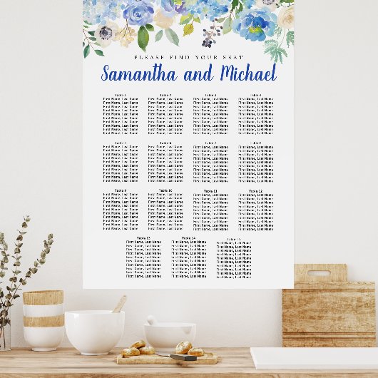 Große Blue Hydrangea 15-Tisch-Sitzkarte Poster (Küche)