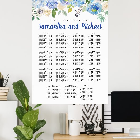 Große Blue Hydrangea 15-Tisch-Sitzkarte Poster (Heimbüro)