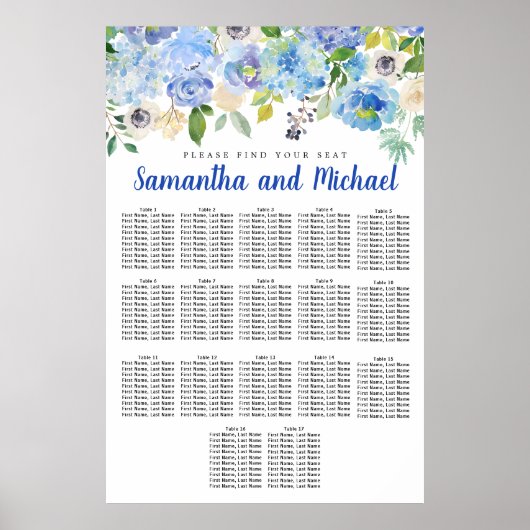 Große Blue Hydrangea 17-Tisch-Sitzkarte Poster (Vorne)