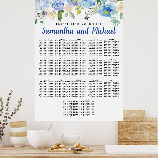 Große Blue Hydrangea 17-Tisch-Sitzkarte Poster (Küche)