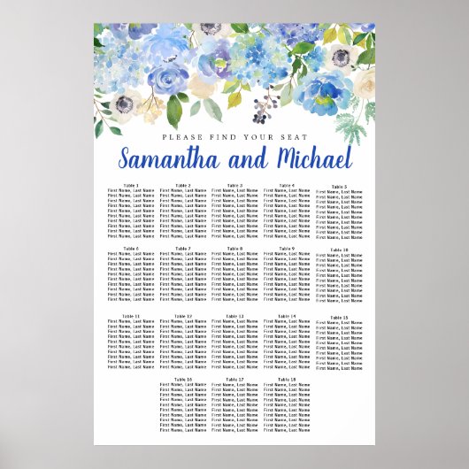 Große Blue Hydrangea 18-Tisch-Sitzkarte Poster (Vorne)