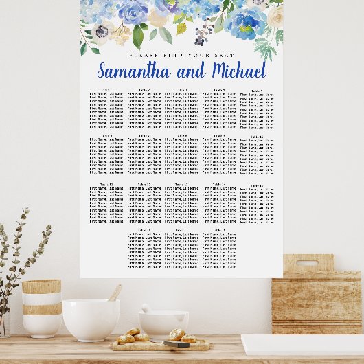 Große Blue Hydrangea 18-Tisch-Sitzkarte Poster (Küche)